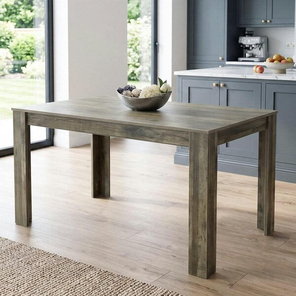 Kosy Koala Modern Rustic Effect Wood Dining Table With 4 Cream Plastic Chairs Dining Room Furniture