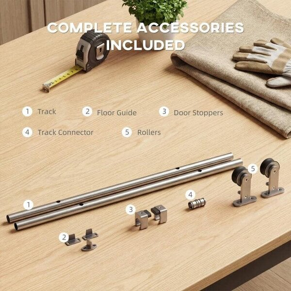 Sliding Door Hardware Kit Heavy Duty 304 Stainless Steel 152 cm Wide Door Silver Tone