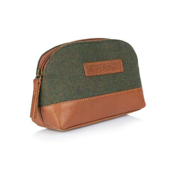 Green Tweed and Leather Washbag - London Brogues