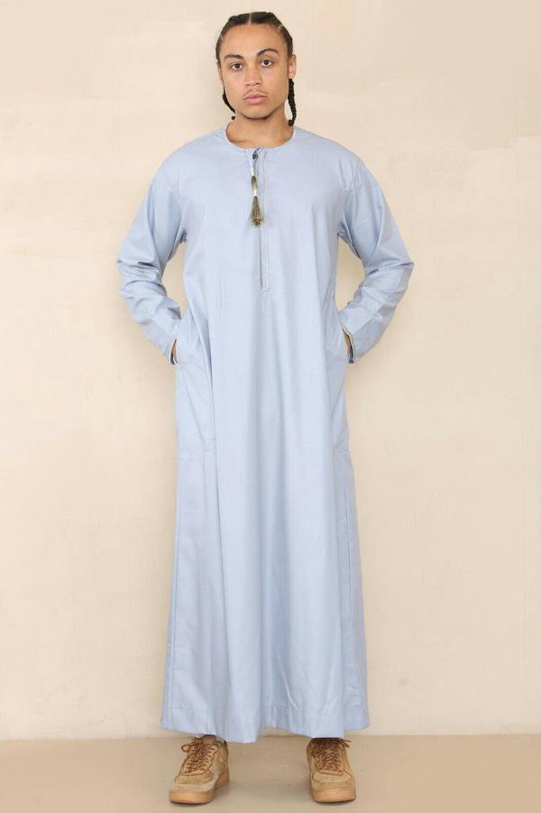 Infinity Leather Mens Thobe Jubba Saudi Islamic Arab Eid Emirati Kaftan Jubbah Tassel Robe