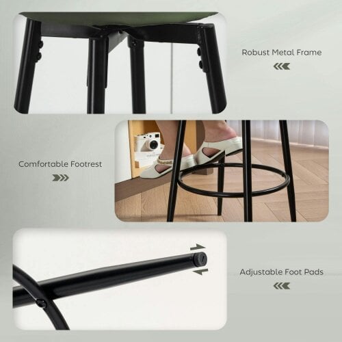 Wyld Haus Rivali Faux Leather Green And Black Bar Stools Set Of 2 With Footrests