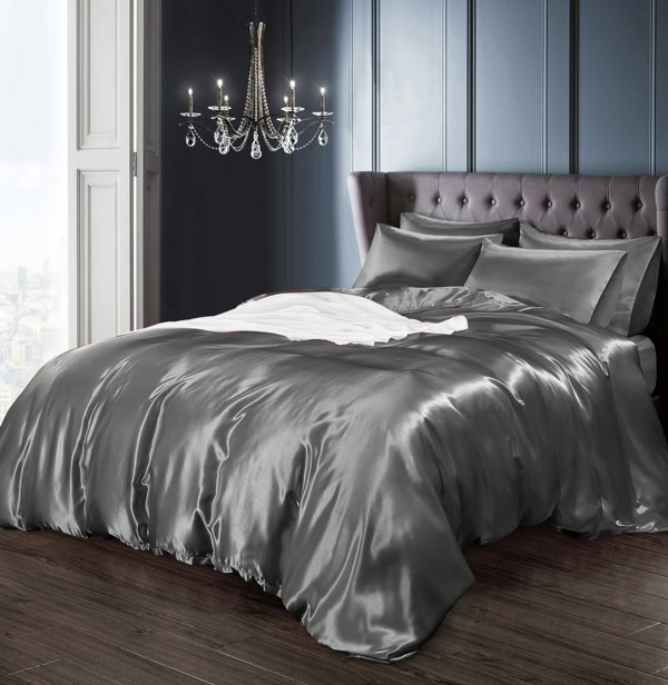 Intimates Faux Silk Duvet Cover Set with Matching Pillowcase, Luxury Bedroom Decor Bedding Ensemble