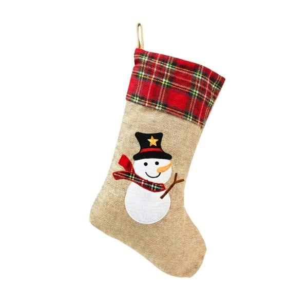 Large Snowman Christmas Stocking in Brown Hessian, 45cm Tall with 26cm Opening image 1