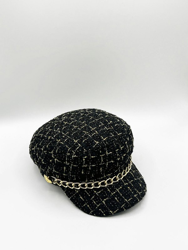 SVNX Tweed Baker Boy Hat In Black