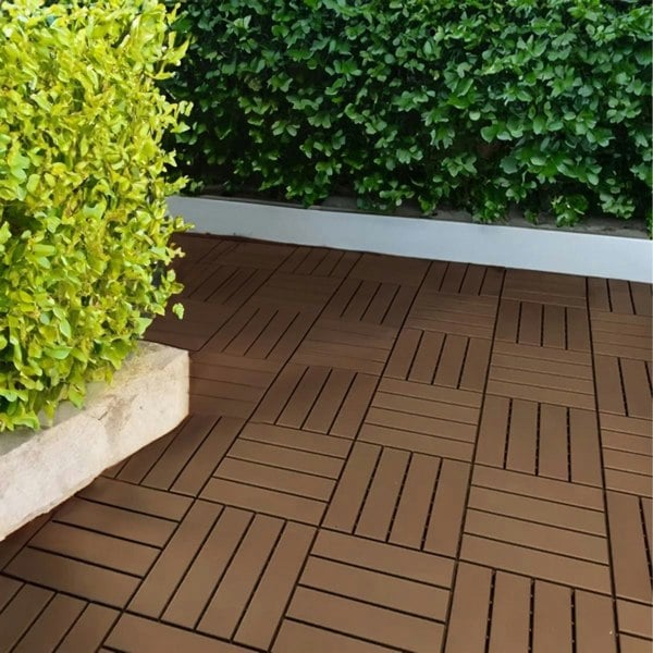 Oseasons Polydeck (Pack of 12) Woodgrain-Effect 30x30cm Decking Tiles in Brown