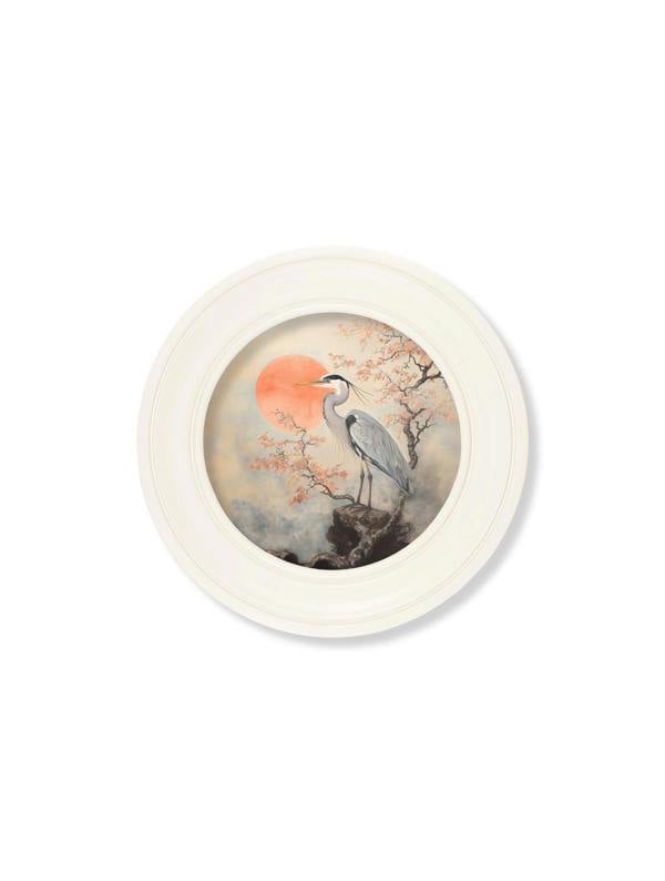 Exceptional Art Japanese Twin Herons - Oxford Strong White Round Frame