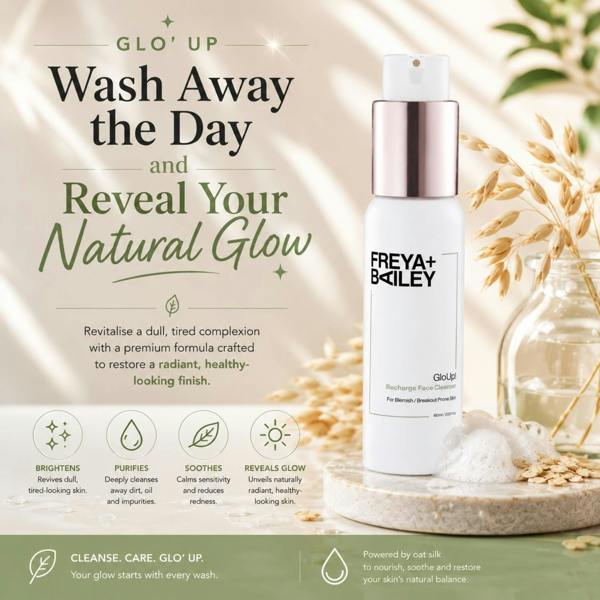 Aquarius Freya + Bailey Glo Up Face Cleanser Oat Silk Gentle Cleansing Wash 30ml