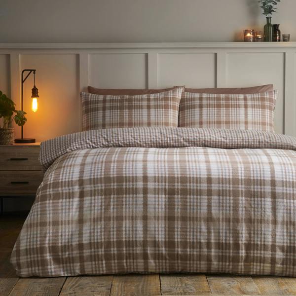 Catherine Lansfield Brushed Hamish Check Duvet Cover Set Natural