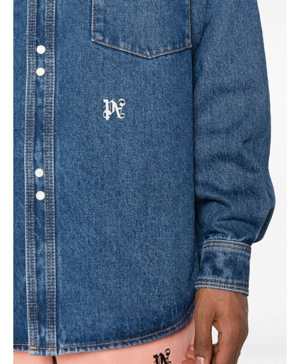 Palm Angels Monogram Denim Shirt Blue - Supplied FashionPALM ANGELS