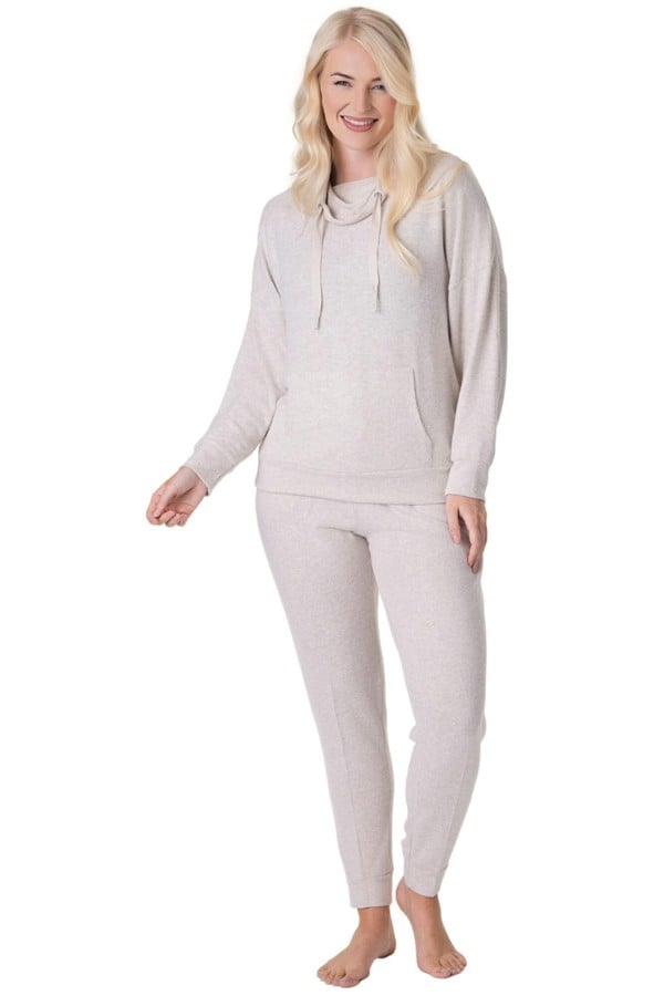 Camille Womens Comfy Fit Marl Hacci Pyjama sets - BEIGE