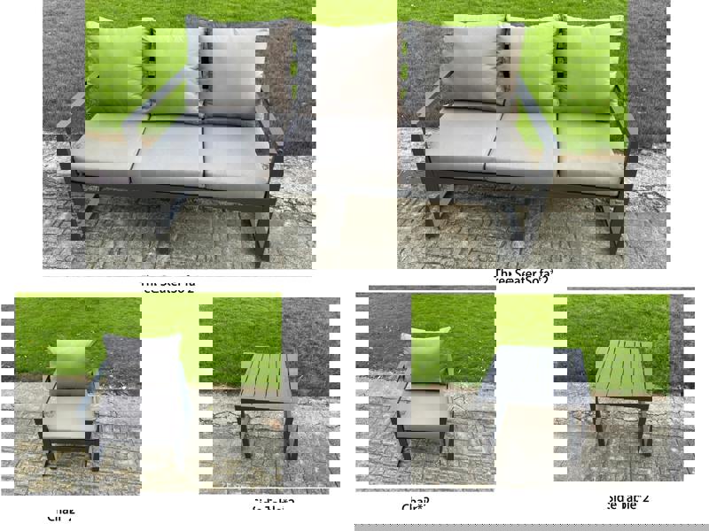 Fimous 8 Seater Aluminium Garden Furniture Set with Adjustable Rising Dining Table, 2 Chairs, 2 Side Tables - Dark Grey