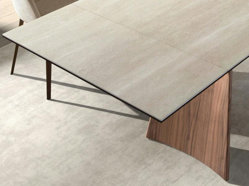 Angel Cerdá Rectangular extending dining table in porcelain marble and walnut effect steel 1164