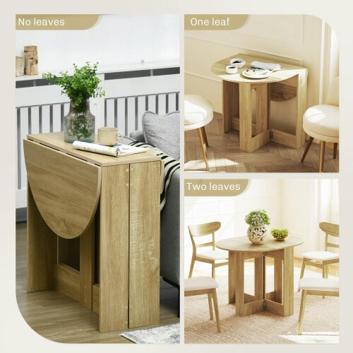 Wyld Haus Vietma Wooden Oak Folding Drop Leaf Dining Table For Compact Kitchens