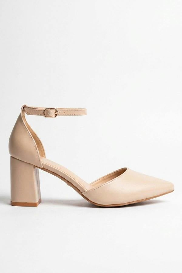 Saoirse Pointed Toe Ankle Strap Heels - Beige