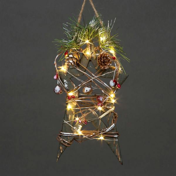 30cm Red Wooden LED Tree Tabletop Centrepiece Christmas Holiday Home décor with 20 Warm white LEDs Green Star image 7