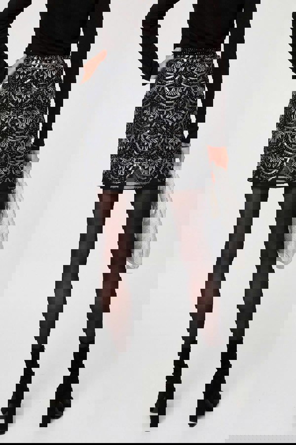 Black | Sequin Embellished Layered Mini Skirt
