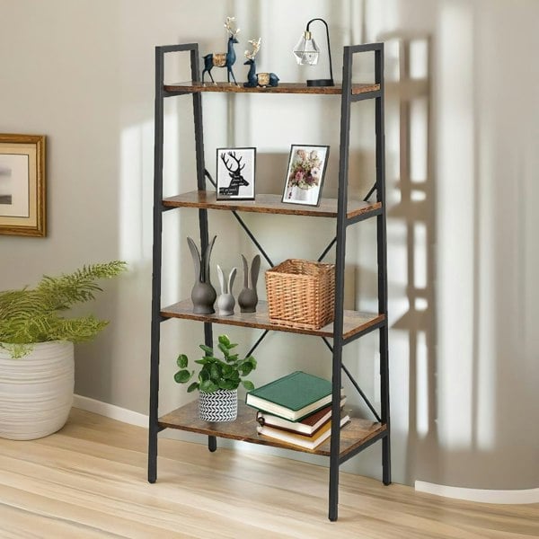 Rafaelo Mobilia 4 Tier Free Standing Ladder Shelf For Living Room Storage Rustic Brown