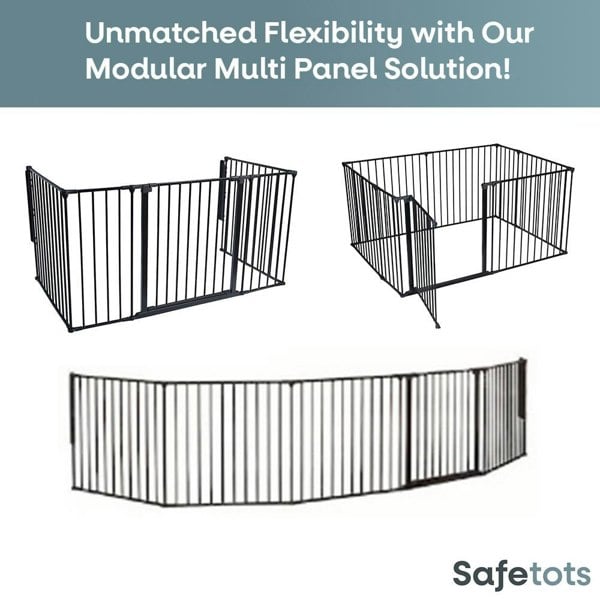 Safetots Multi Panel Fire Surround, 51cm Deep x 164cm Wide, Grey, 70cm Tall, Child and Pet Safety, Baby and Toddler Fire Guard