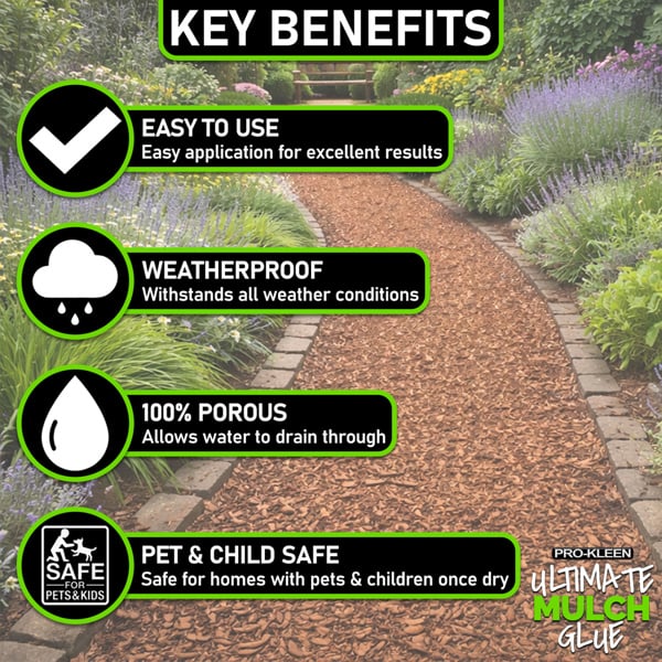 ProKleen Pro-Kleen Ultimate Mulch Glue 4x 5L (Covers 320 ft2) Binder For Gravel, Stones, Slate & Mulch