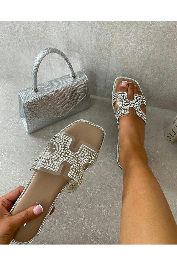 Winnie Embellished Cut Out Strap Flat Sandals - Nude