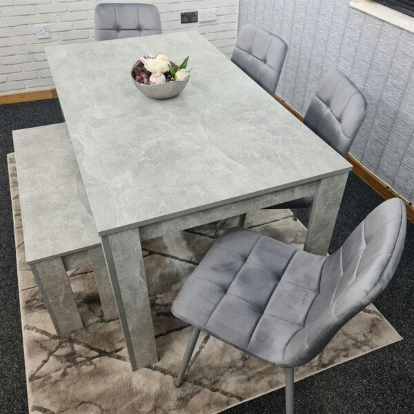 Kosy Koala Wooden Grey Dining Table Set with 4 Grey Velvet Chairs and 1 Bench - Dining Room Furniture