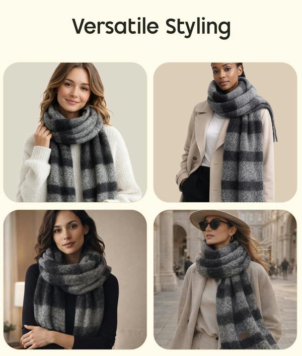 VIA MONTEN Women’s Faux Mohair Scarf, Oversized Winter Scarf Wrap, Soft Plush Long Shawl for Cold Weather Styling