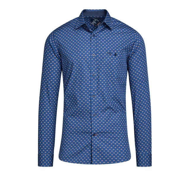 Raging Bull Mens Leaf Print Long-Sleeved Shirt - Navy/Orange