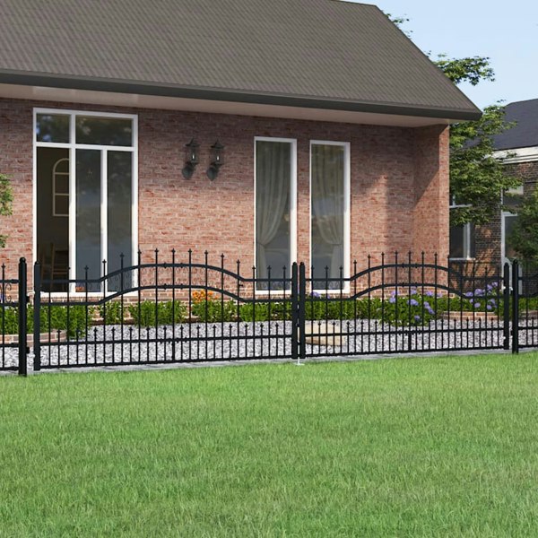Berkfield Fence Gate with Spear Top Black 406x120 cm Powder-coated Steel