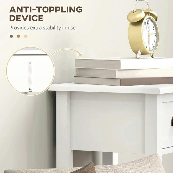 2-Tier Side Tables Set of 2 with Drawer and Shelf, 2 Pieces Bedside Tables for Living Room and Hallway, White