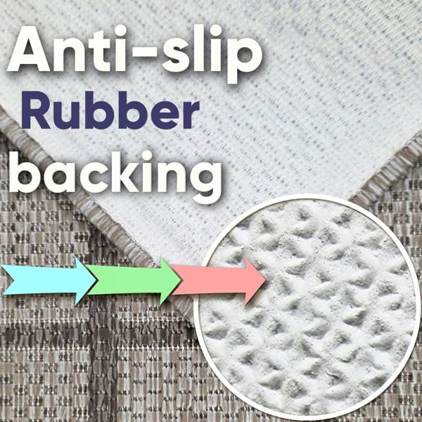 Viva Rugs Non-Slip Taupe Brown Beige Rug Checkered Border Design Flat Weave Kitchen Dining Room Living Room Area Mat