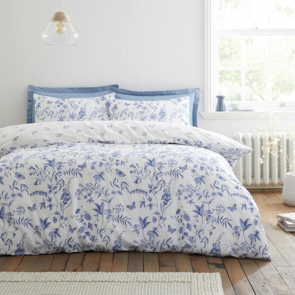 Bianca Thea Floral 200 Thread Count Cotton Reversible Duvet Cover Set Blue