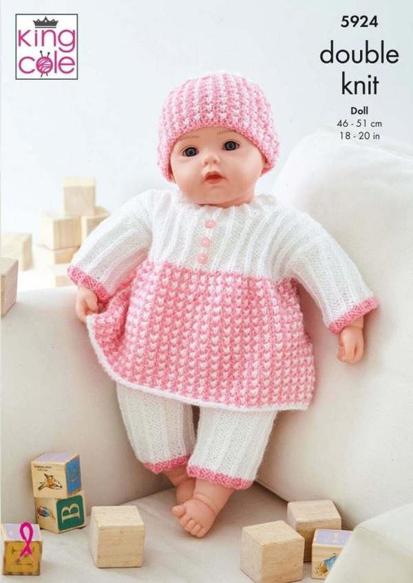 King Cole Pricewise DK Knitting Pattern 5924, Doll Clothes 18 - 20 Inch Dolls