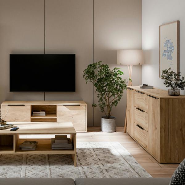 Furniture To Go Orkney 3 Drawer Sidebaord with 2 Doors in Mauvella Oak