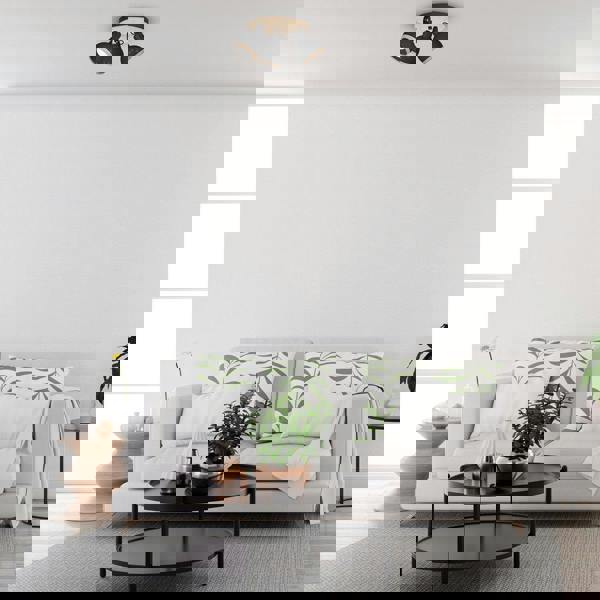 Milagro Oval Ceiling Lamp Hand Made White With Natural Wood