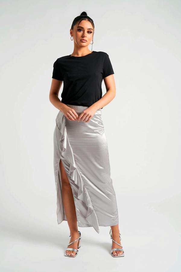 Urban Bliss Satin Ruffle Side Split Midaxi Skirt