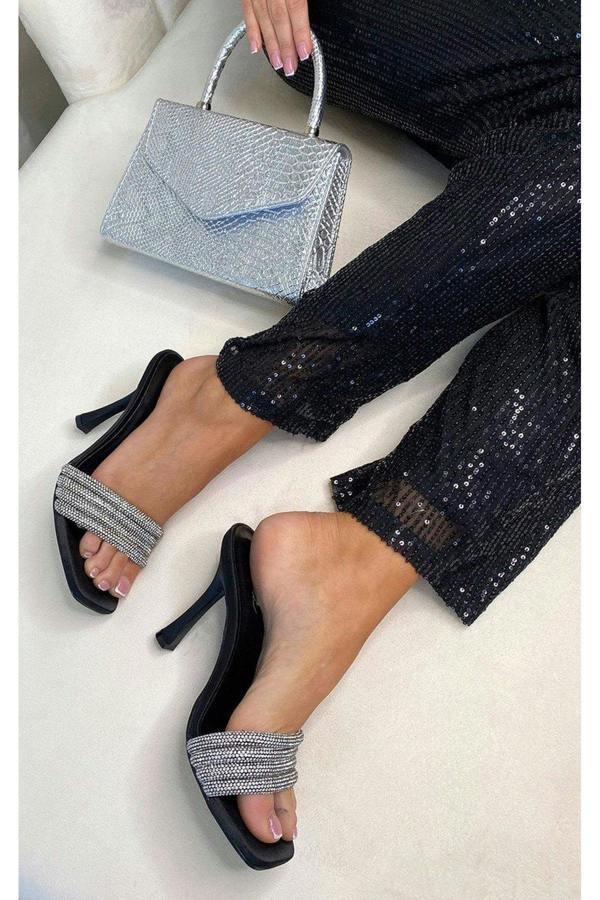 Aisha High Heel Sandals With Diamante Detailed Straps - Black