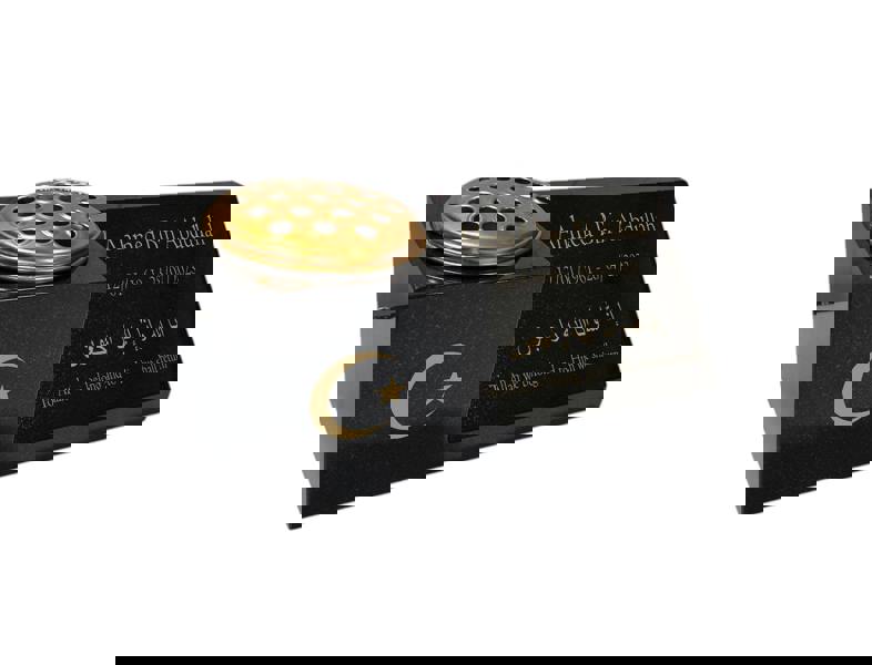 Memorials Direct Granite Memorial Vase and Plaque Combination – Islamic Design 1, Solid Granite (16x6x6”) with Flower Pot Insert