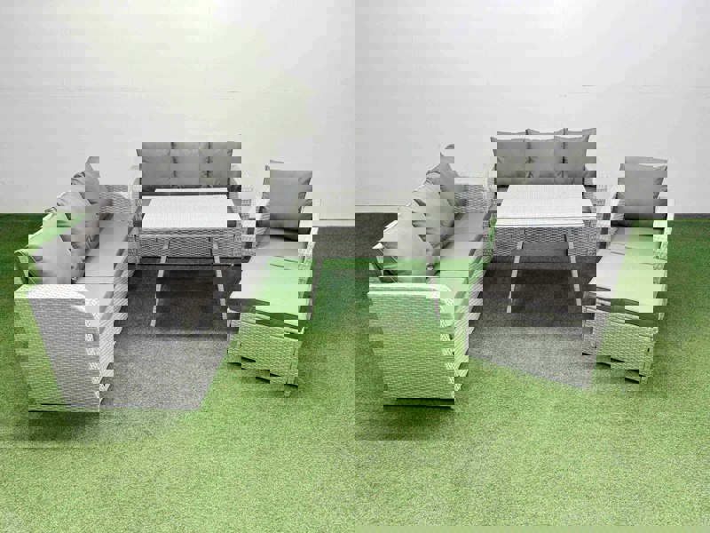 Fimous 5 Pieces Outdoor PE Rattan Garden Furniture with Cushions Reclining Chair Big Stool Light Grey