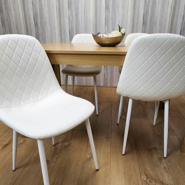 Kosy Koala Wooden Dining Table with 4 white Gem Patterned Chairs Oak Effect Table with white Chairs