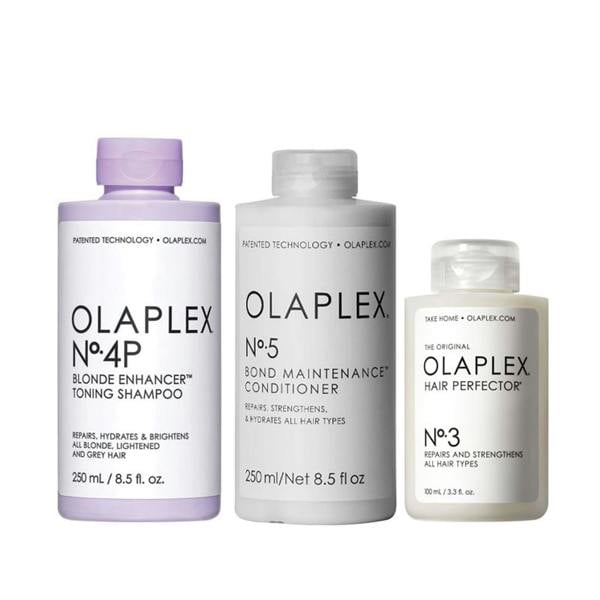 Olaplex No.4P Blonde Enhancer Shampoo, No.5 Conditioner, No.3 Treatment Set