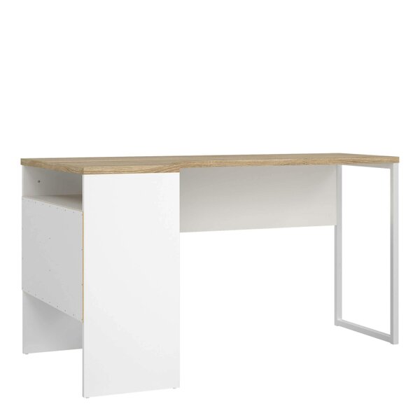 Wyld Haus Billabong White and Natural Oak Wood Corner Desk 2 Drawer