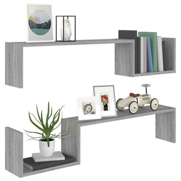 Berkfield Wall Shelves 2 pcs Grey Sonoma 100x15x20 cm Engineered Wood