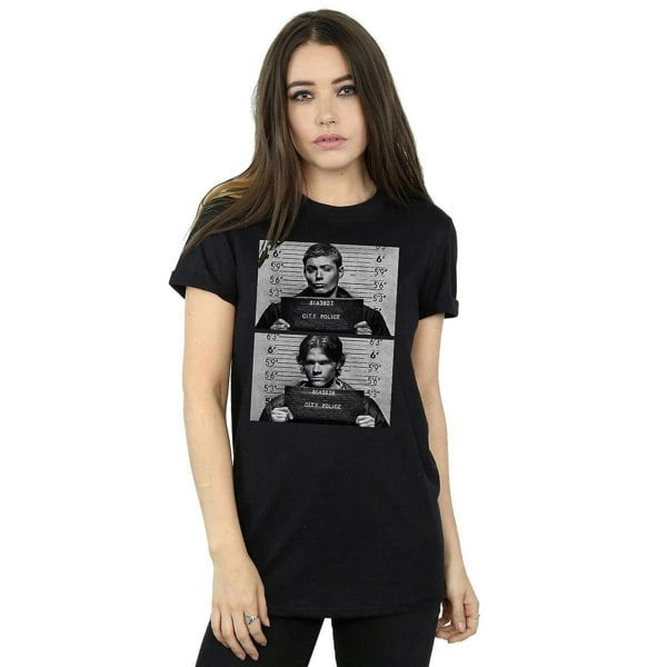 Supernatural Womens Winchester Mugshot Cotton Boyfriend T-Shirt - Black