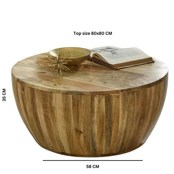 Wyld Haus London Natural Mango Wood Drum Coffee Table