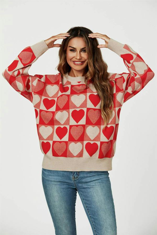 FS Collection Heart Pattern Knitted Jumper In Red