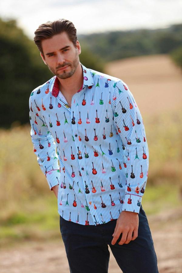 STRIPE GUITAR MEN PRINT SHIRT - Premium Men's Patterned Shirt by Claudio Lugli | Bold Design, Tailored Fit, Best Printed Shirts