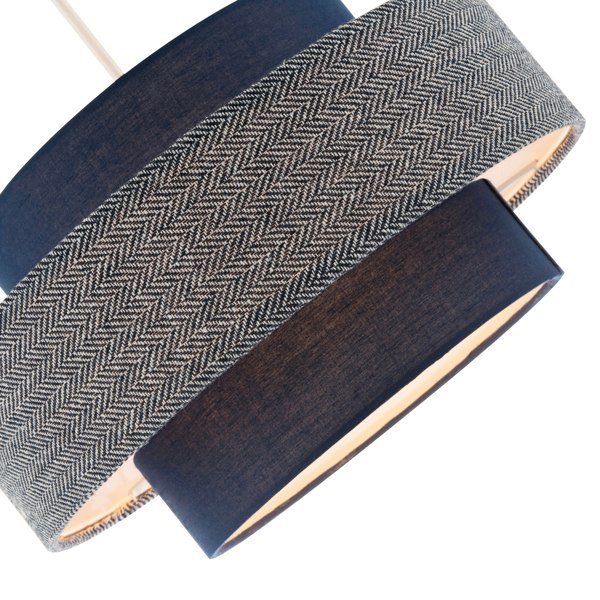 Modern Navy Blue Herringbone Linen Triple Tier Design Pendant Shade Image 4