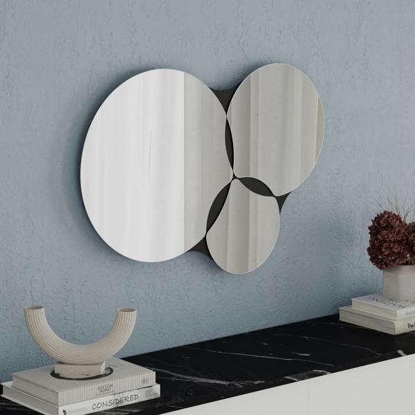 Decortie Gora Black Modern Unframed 3-Round Shape Mirror Wall-mounted Bathroom (H) 51.20cm (W) 75.40cm