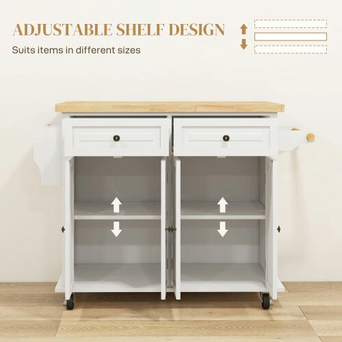 Wyld Haus Vivali Rubberwood And Wooden Cream White Rolling Kitchen Island With Drawers And Storage