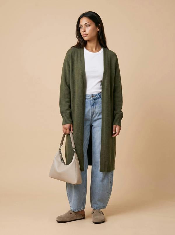 Urban Bliss Longline Patch Pocket Cardigan Khaki